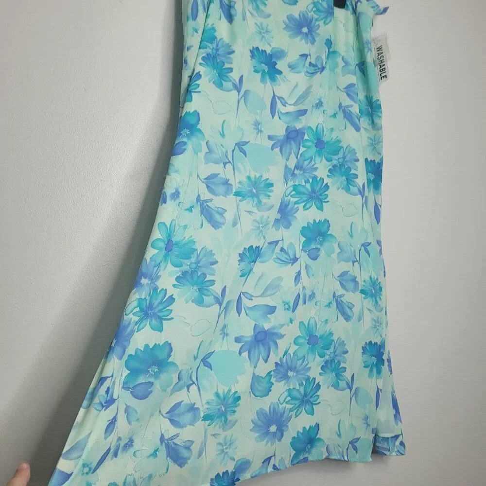 Vintage y2k bright pastel blue floral side slit cute modest preppy skirt 18 NWT